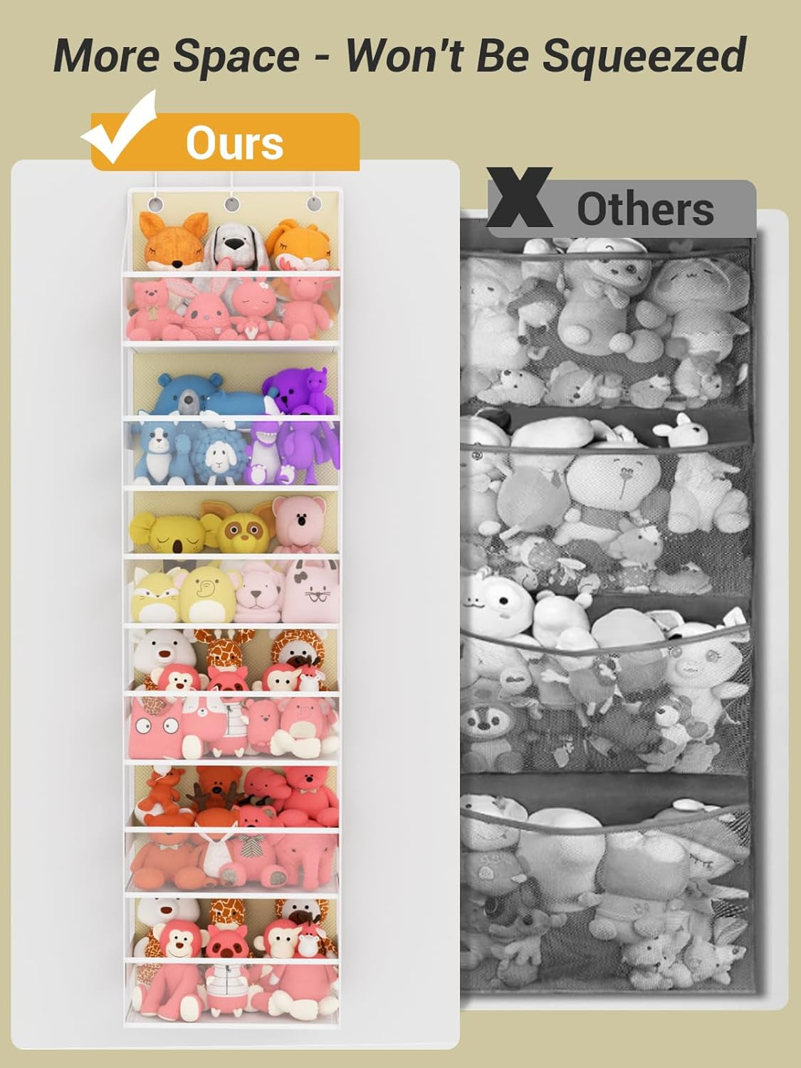 Over Door Hanging Organizer with 5 Shelves, Stuffed Animal Storage - behind Door Storage for Bedroom, Nursery, Dorm Room, 1 Pack, Beige