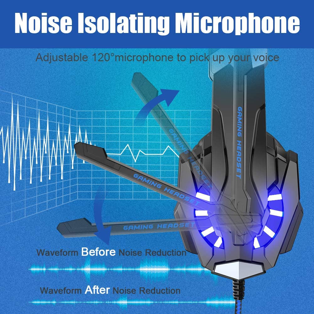 G9000 Stereo Gaming Headset for PS5, PS4, PC, Xbox One Controller, Noise Cancelling over Ear Headphones with Mic, LED Light, Bass Surround, Soft Memory Earmuffs - Purple
