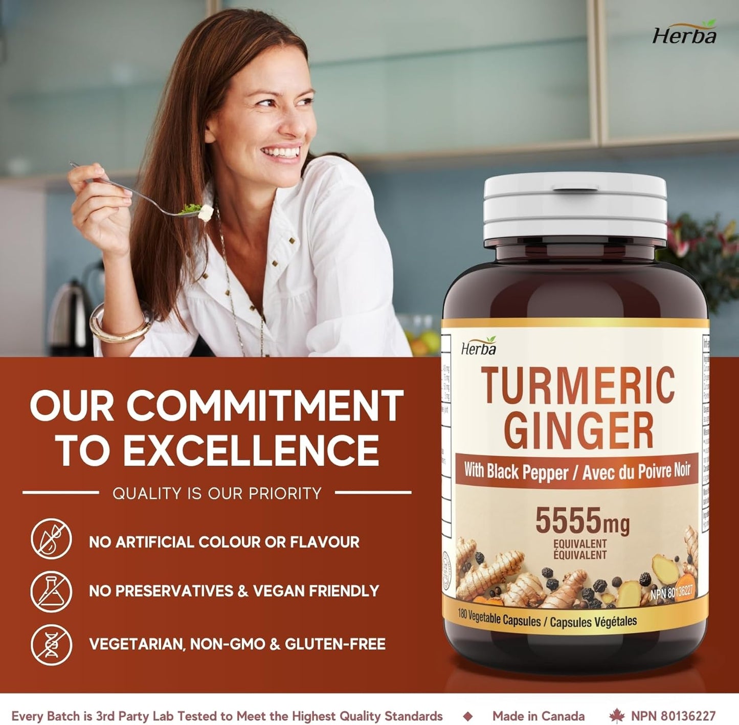 Turmeric Supplements for Inflammation with Black Pepper and Ginger - 180 Capsules | 5,555Mg Equiv. with 95% Turmeric Curcumin Supplements with Black Pepper | Joint Pain Relief | Made in Canada