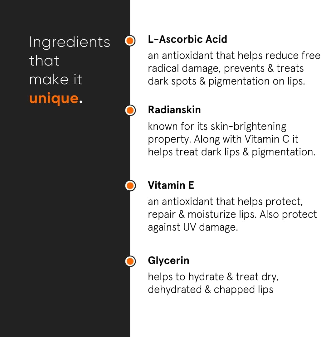 Lip Treatment Balm for Dark Lip Lightening and Hydration | Enriched with 8% L-Ascorbic Acid, Vitamin E 0.42 Oz / 12 g