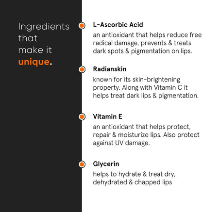Lip Treatment Balm for Dark Lip Lightening and Hydration | Enriched with 8% L-Ascorbic Acid, Vitamin E 0.42 Oz / 12 g