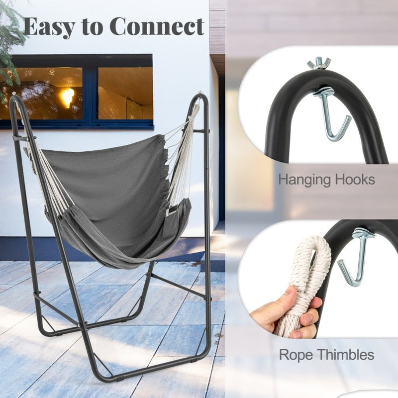 Heavy-Duty Metal Frame Hammock Chair with Side Pocket