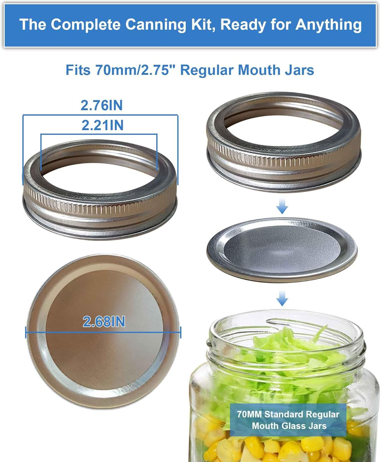 36 Mason Jar Lids with 12 Rings for 70MM Regular Mouth, Premium Split-Type 100% Fit & Airtight Canning Lids for Mason Jar and Ball Kerr Jars