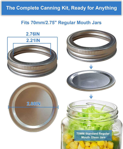 36 Mason Jar Lids with 12 Rings for 70MM Regular Mouth, Premium Split-Type 100% Fit & Airtight Canning Lids for Mason Jar and Ball Kerr Jars