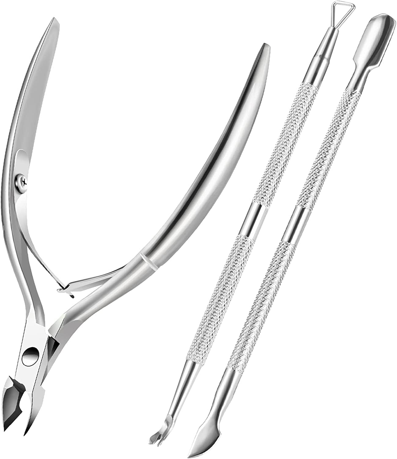 Cuticle Trimmer with Cuticle Pusher - Cuticle Remover Cutter, Triangle Cuticle Nail Pusher, Peeler Scraper, Durable Dead Skin Clipper Manicure Pedicure Tools (Silver)
