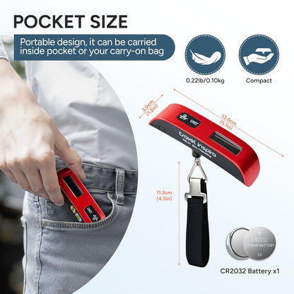 Digital Luggage Scale 110LB /50 KG with LCD Display,Overload Alarm Temperature Sensor-Red