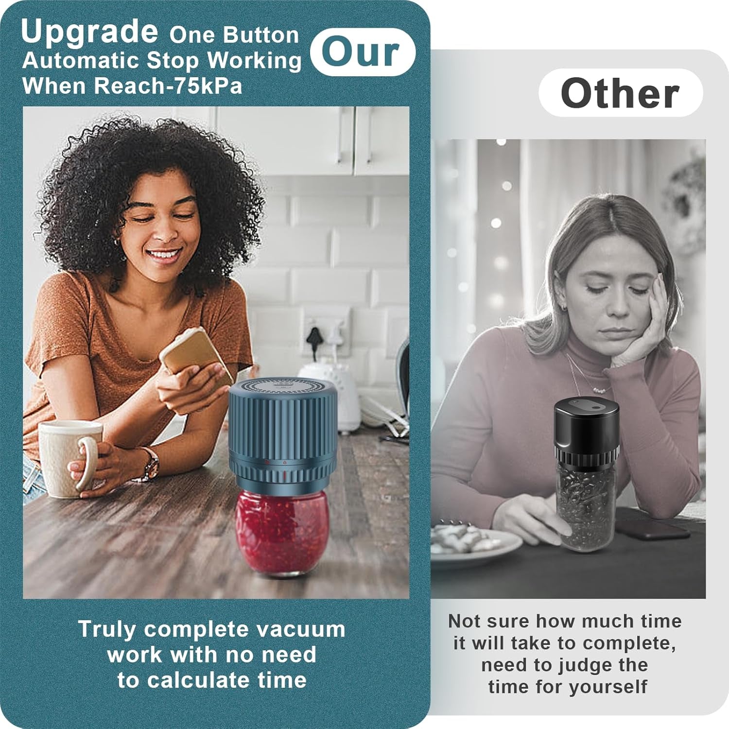 Smart Electric Vacuum Sealer for Mason Jar - Wide and Regular Mouth Canning Jars - Portable Food Storage Solution