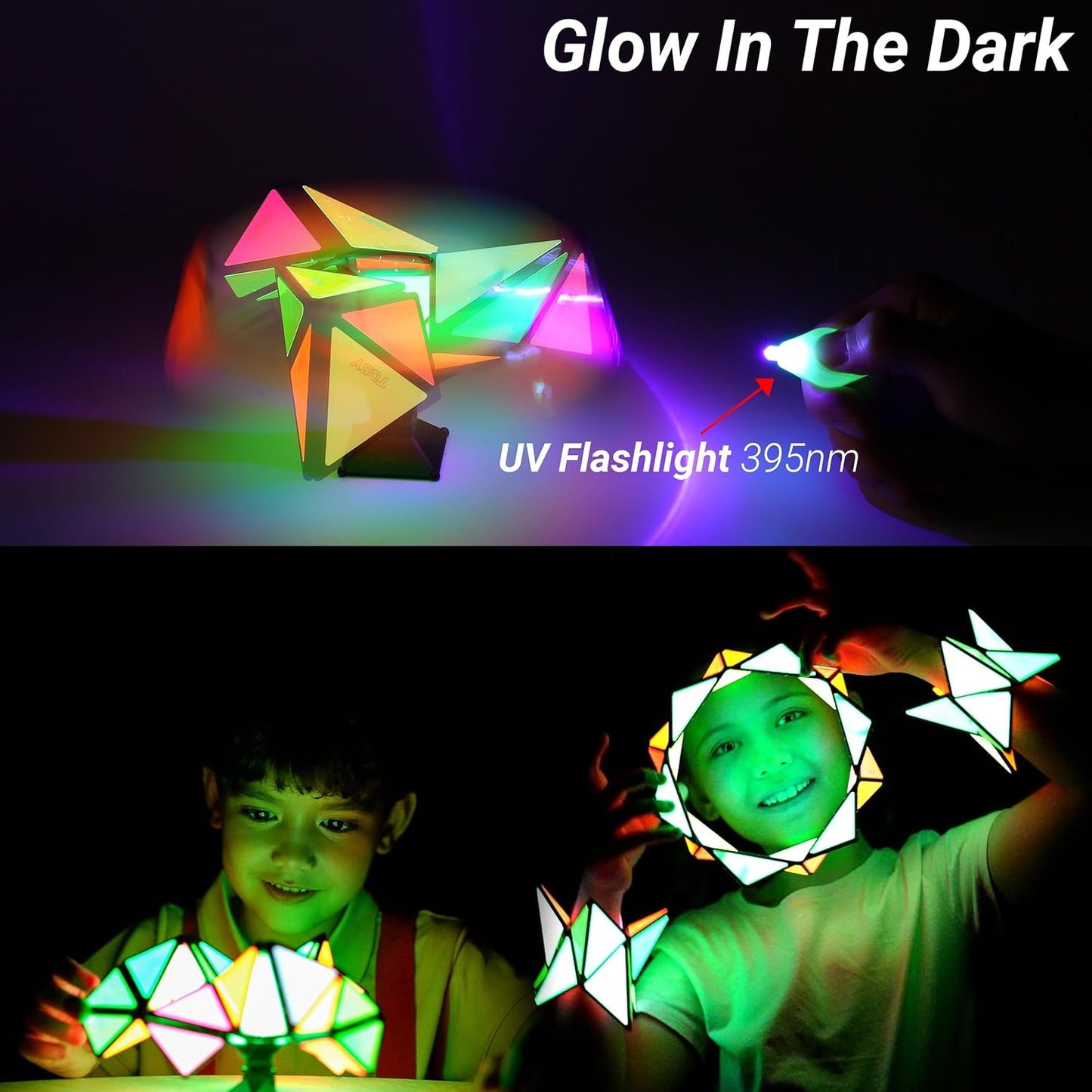 Magnet Pyramid Glow - 1 Cube Transforms into 1 Billion Shapes, 12 Pieces, 243 Rare Earth Magnets, Glowing, Christmas Stocking Stuffers Gift for Kids, Creative Puzzle STEM/STEAM Toy, 2-Pack