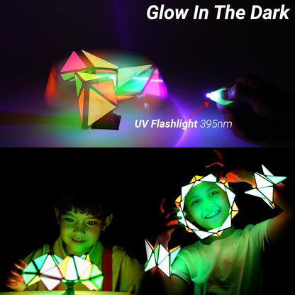 Magnet Pyramid Glow - 1 Cube Transforms into 1 Billion Shapes, 12 Pieces, 243 Rare Earth Magnets, Glowing, Christmas Stocking Stuffers Gift for Kids, Creative Puzzle STEM/STEAM Toy, 2-Pack