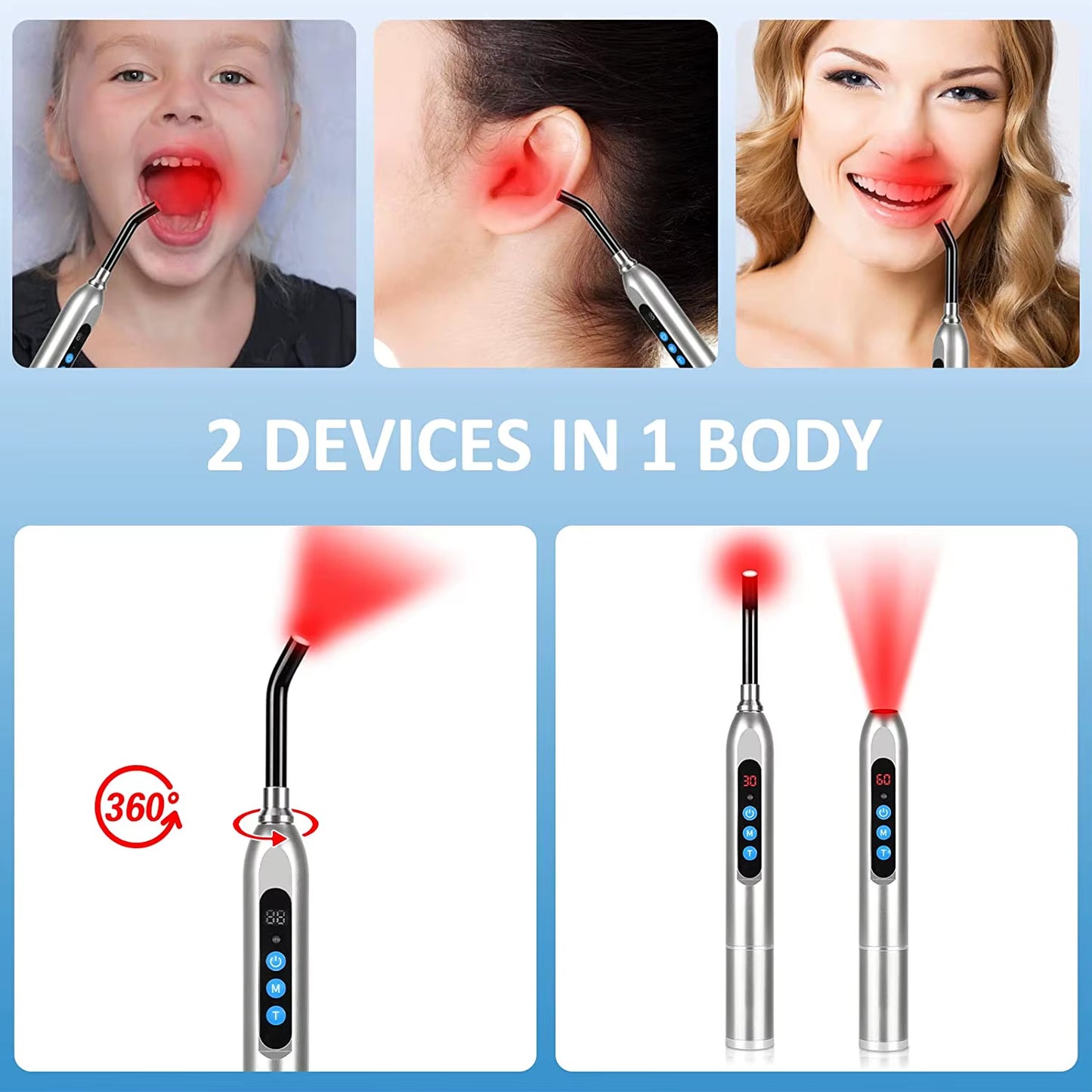 Red Light Therapy for Cold Sore Canker Sore 660Nm 850Nm near Infrared LED Light Therapy Device Narrow Beam for Oral Sore Problem
