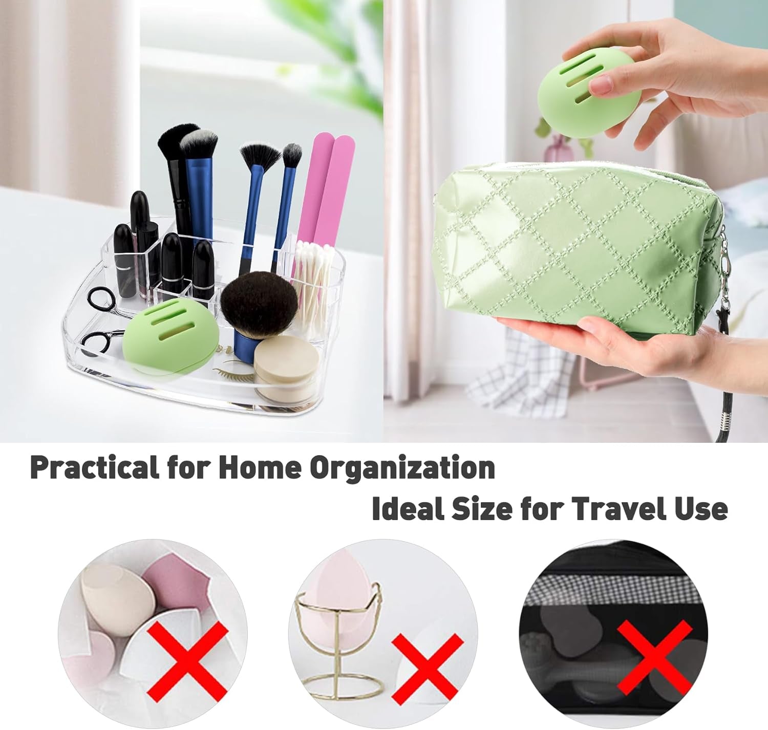 Breathable Silicone Makeup Sponge Case - Travel Beauty Blender Holder for Foundation Puff (Grass Green)