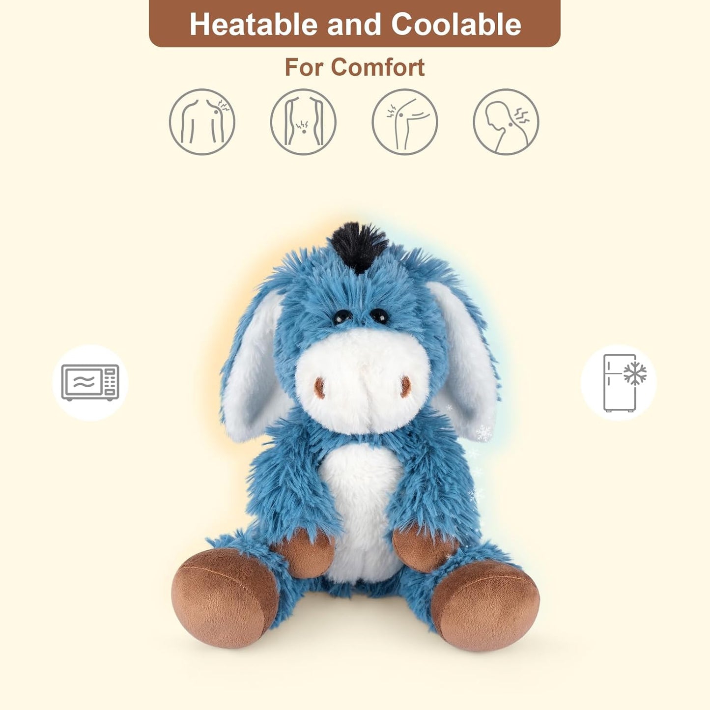 Heatable and Coolable Donkey Stuffed Animals, Microwavable Stuffed Animal Heating Pads for Soothing, Lavender Scent Donkey Plush for Discomfort, Plushies Gift for Kids & Aldults
