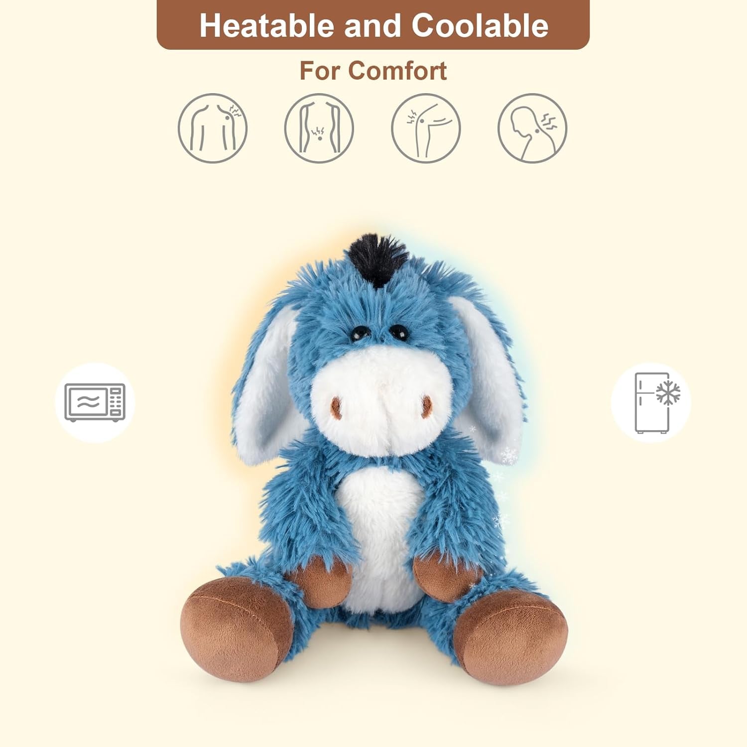 Heatable and Coolable Donkey Stuffed Animals, Microwavable Stuffed Animal Heating Pads for Soothing, Lavender Scent Donkey Plush for Discomfort, Plushies Gift for Kids & Aldults