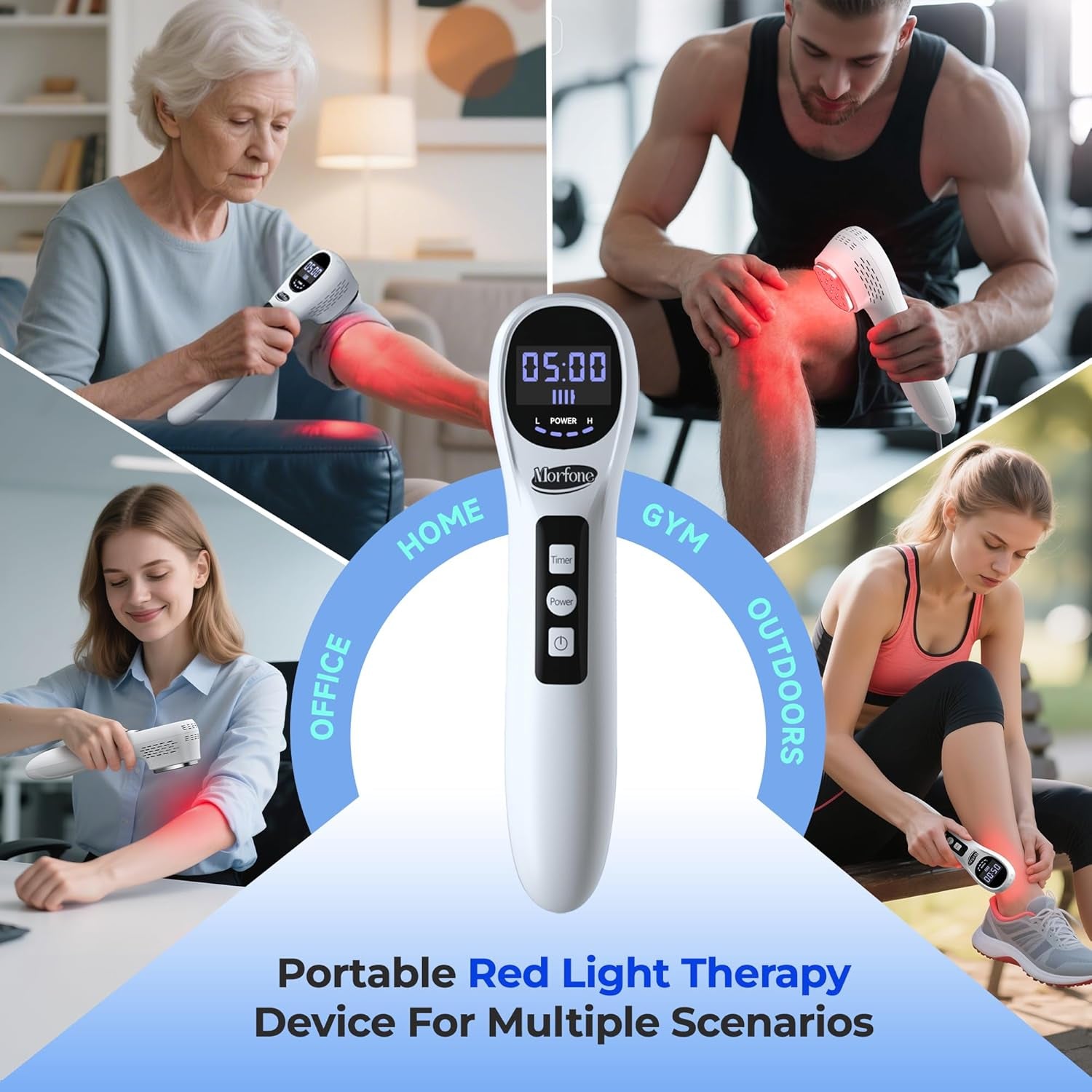 Handheld Red Light Therapy Devices - near Infrared Light Therapy for Face & Body, 660Nm 808Nm Wireless Red Light Therapy Wand with Glasses for Knee, Wrist, Local Pain and Pets, Portable, White