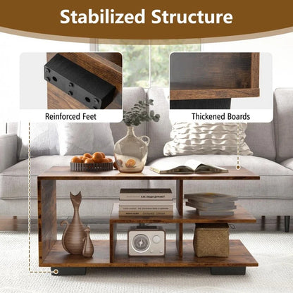 Rectangular Coffee Table Featuring L-Shaped Center Shelf