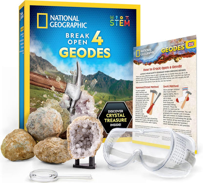 National Geographic Break Open 4 Geodes Kit Goggles Stand STEM Science