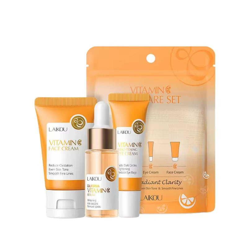 3Pcs/Set  Skin Care Set Vitamin C Sakura Snail Essence Serum & Eye Cream & Face Cream Moisturizer Travel Size Skincare Set