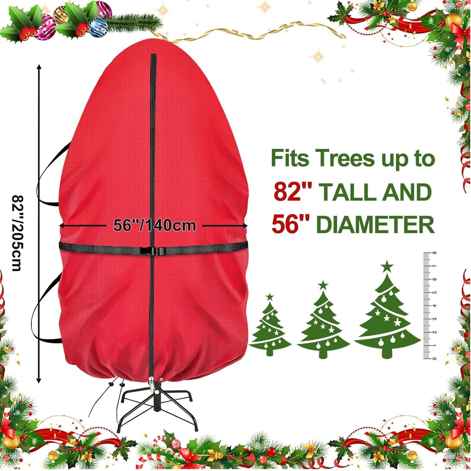 Upright Christmas Tree Storage Bag with Adjustable Straps, Christmas Tree Cover with Zipper Drawstring for 7.5 Foot Artificial Tree Standing with Ornaments, Dustproof