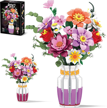 Flowers Bouquet Building Set Wildflower Vase Compatible with Lego Botanical 