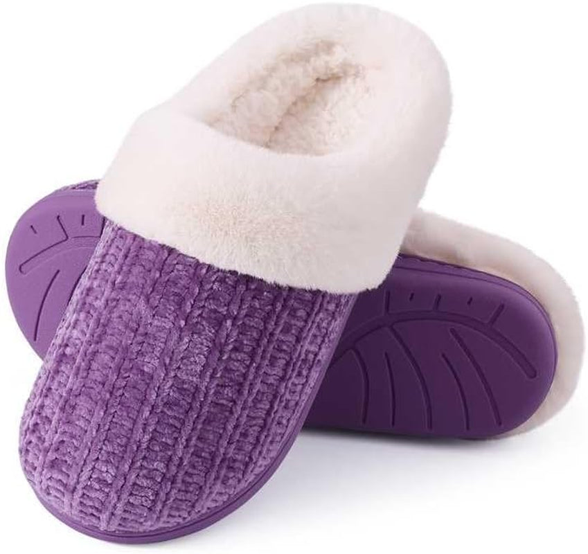 Women's Cozy Chenille House Slippers with Fleece Lining, Memory Foam, and Versatile Indoor/Outdoor Soles