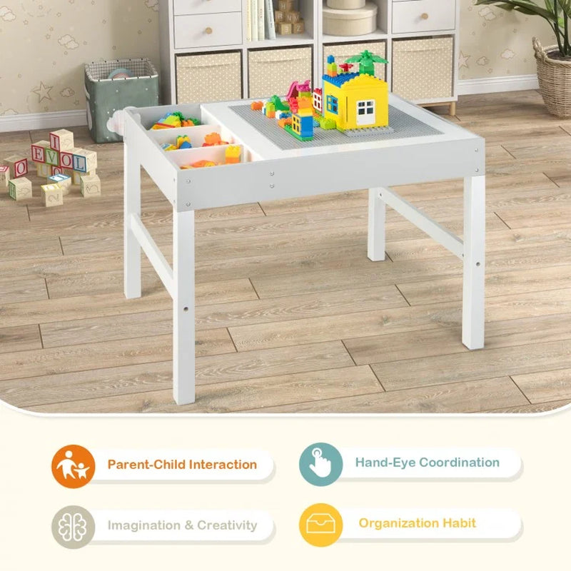 3-in-1 Wooden Children's Table with Storage and Dual-Sided Tabletop