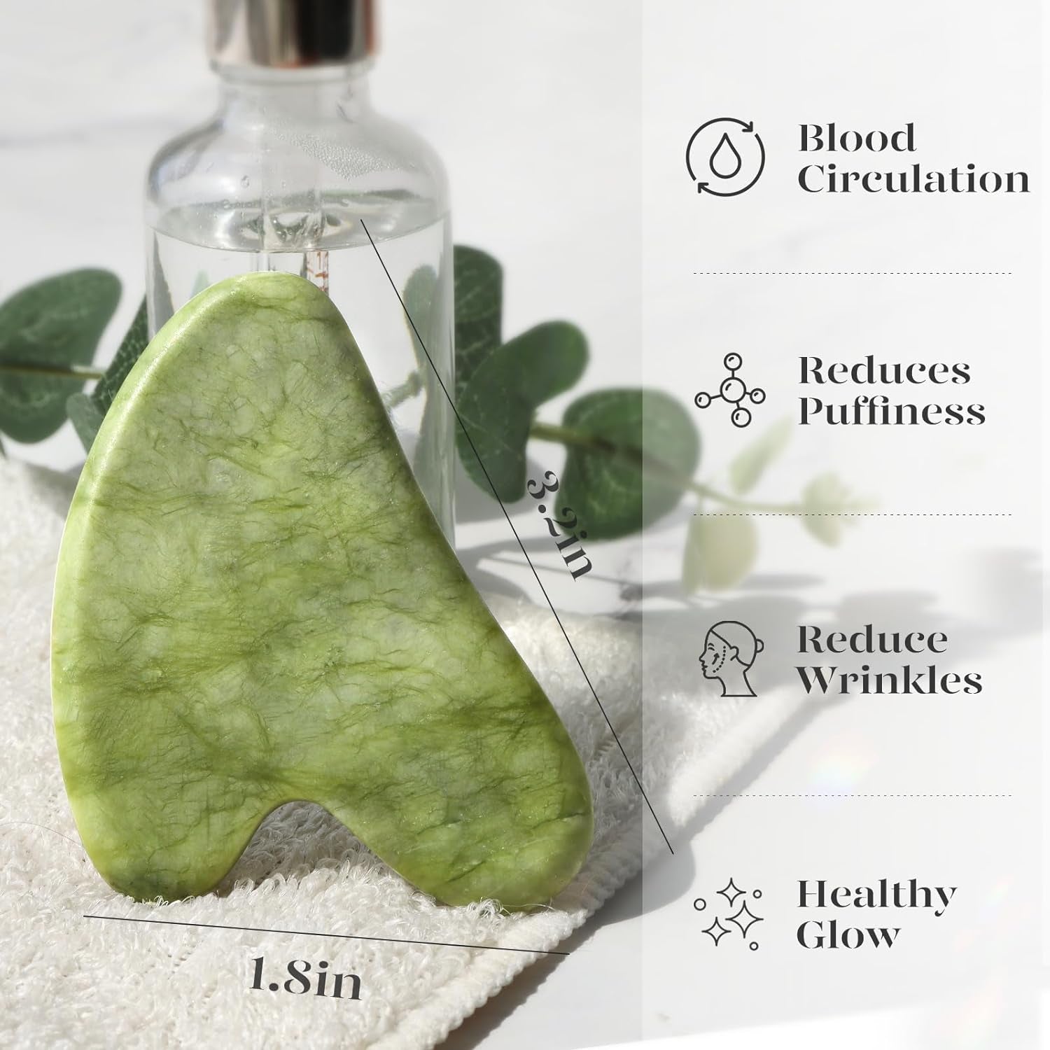 Gua Sha Facial Tool for Self Care, Massage Tool for Face and Body Treatment, Made of Xiuyan Jade, Relieve Tensions and Reduce Puffiness