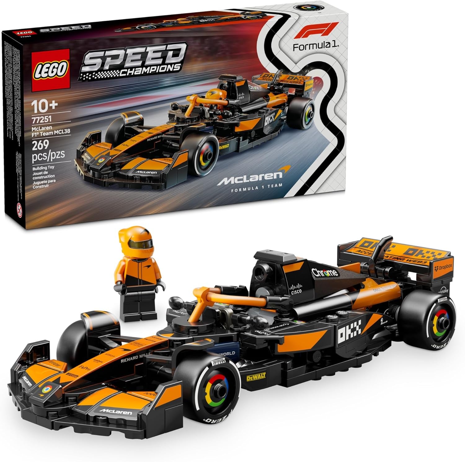 Speed Champions Mclaren F1 Team MCL38 Race Car Toy - Building Set for Kids, Boys & Girls, Ages 10+ - Toy Car for F1 Fans - Gift Idea for Birthday - 77251