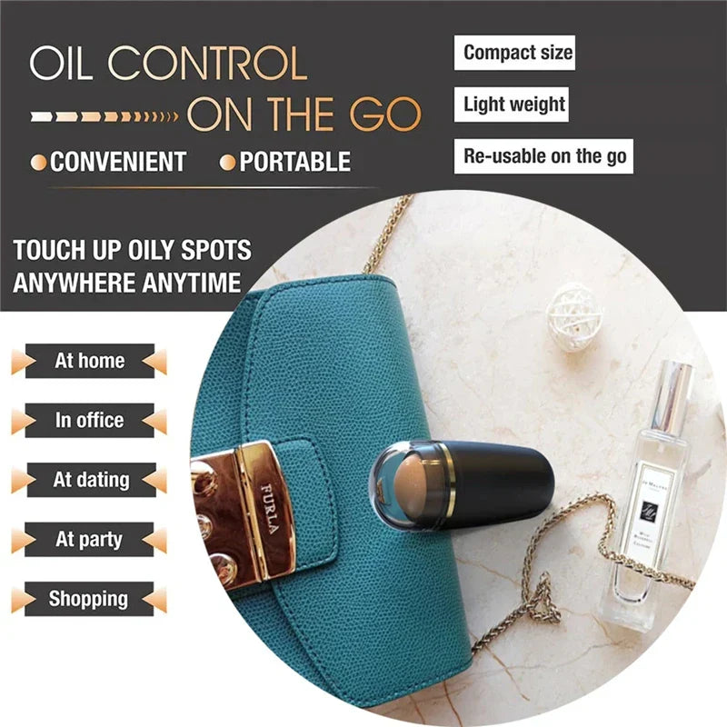 Natural Volcanic Stone Face Oil Absorbing Roller – Skin Care & Makeup Tool for Pore Cleansing and Massage