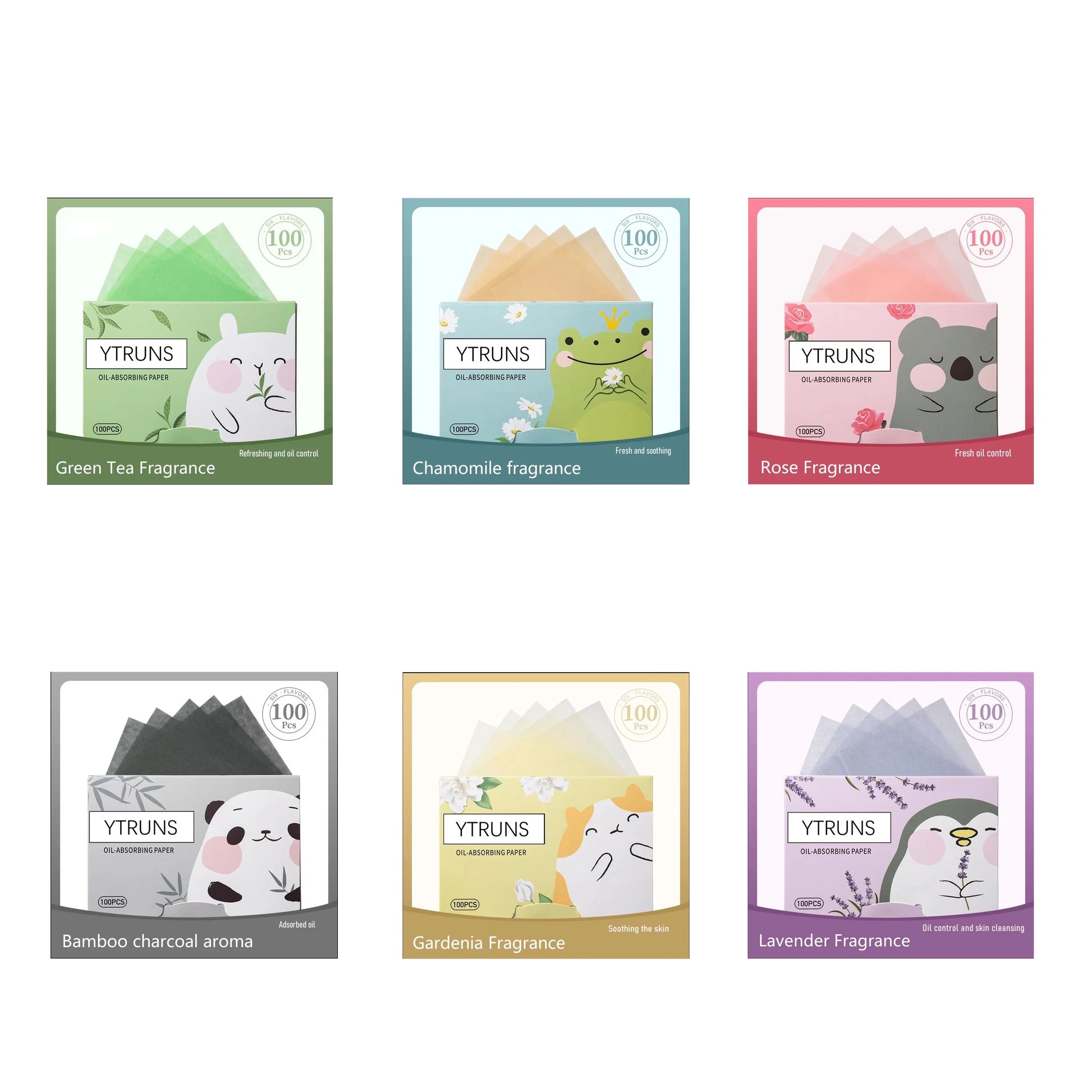 Green Tea/Gardenia/Chamomile/Lavender/Rose/Bamboo Charcoal 100Pcs Boxed Fragrance Oil Absorbing Paper for Men and Women Face Oil