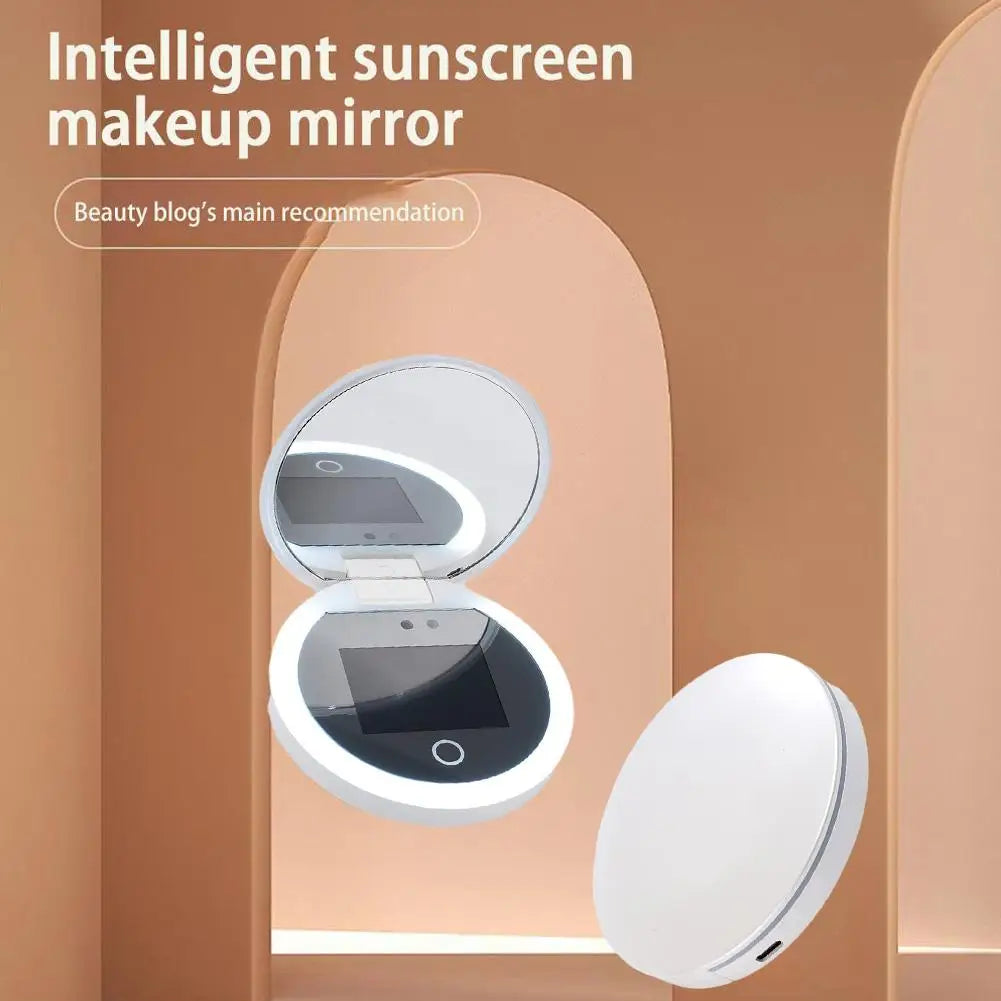 Travel Compact UV Mirror with LED Lights – 2X Magnifying Portable Sunscreen Checker