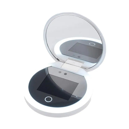 Travel Compact UV Mirror with LED Lights – 2X Magnifying Portable Sunscreen Checker