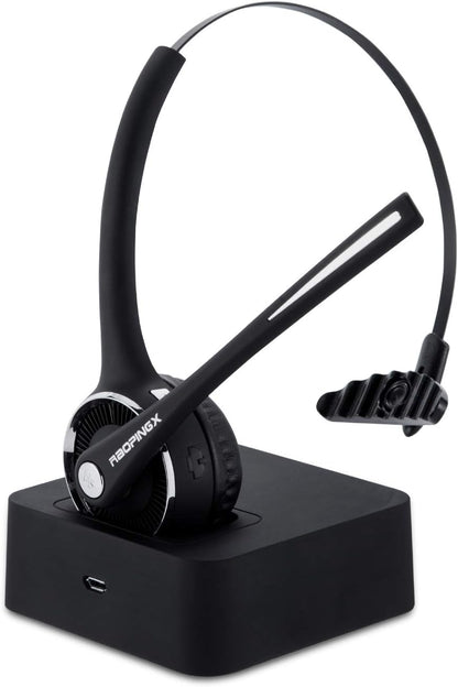 Trucker Bluetooth Headset Wireless Headset with Microphone over the Head Headset with Noise Cancelling Sound on Ear Car Earphones Office Earpiece for Cell Phone Skype Call Center Bluetooth V5.0