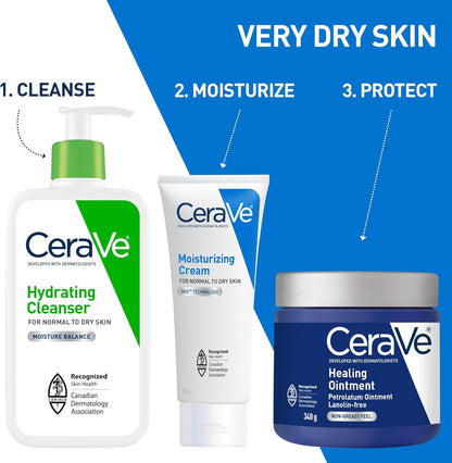 Healing Ointment, Moisturizing Petrolatum Skin Protectant for Dry Skin with Hyaluronic Acid and Ceramides, Multi-Purpose Face, Body & Lip Balm, Lanolin-Free & Fragrance-Free, 340G