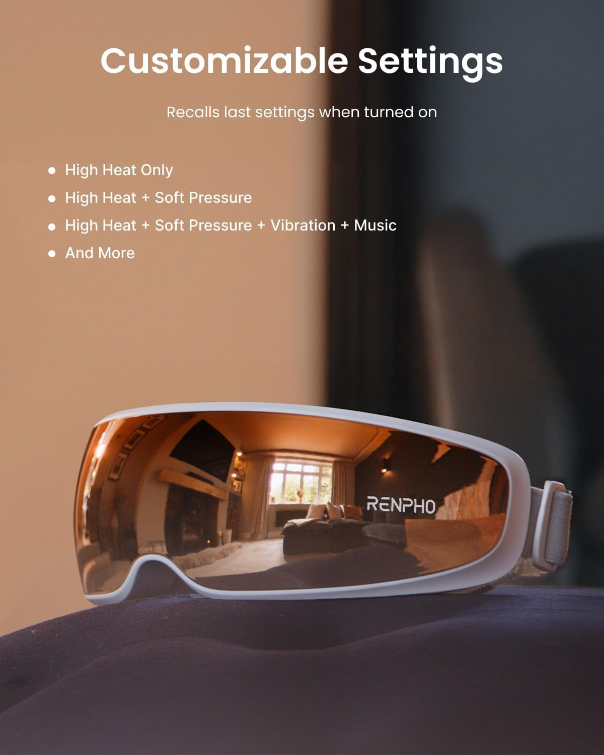 Eyeris Calina Eye Temple Massager for Migraines, FSA Eligible HSA, Birthday Valentines Day Gifts for Women Men, Voice Control, Slidable Temple Massage Cushions, Heated Eye Mask