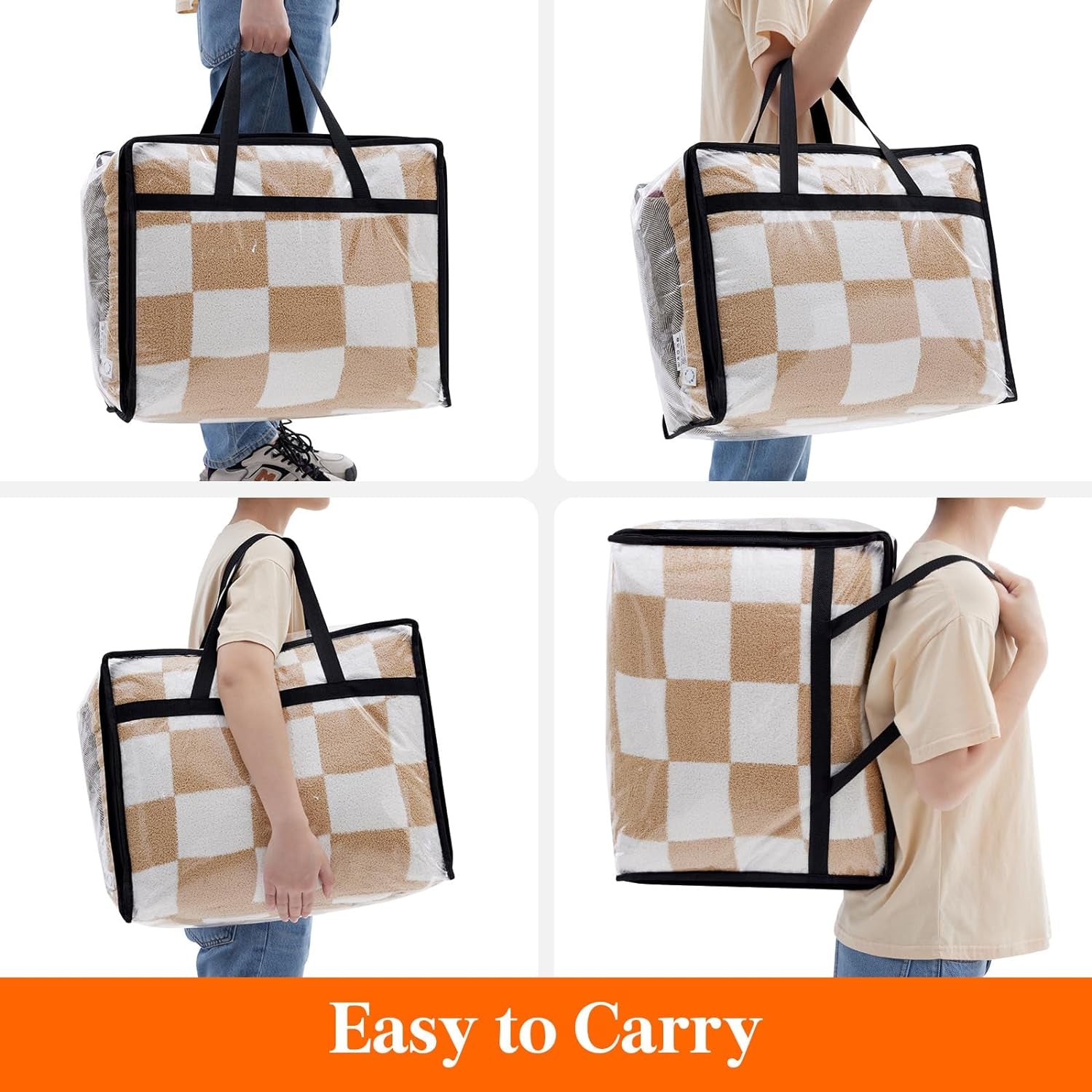 3 Pack Clear Clothes Storage Bags, 40L Plastic Blanket Storage Bags, Vinyl Foldable Moving Bags with Zipper, Closet Organizers and Storage Containers for Bedding, Duvet, Comforter