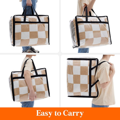 110L Large Clear Clothes Storage Bags, 3 Pack Plastic Vinyl Foldable Moving Bags with Zipper, Closet Organizers and Storage Containers for Blanket, Bedding, Duvet, Pillow, Comforter