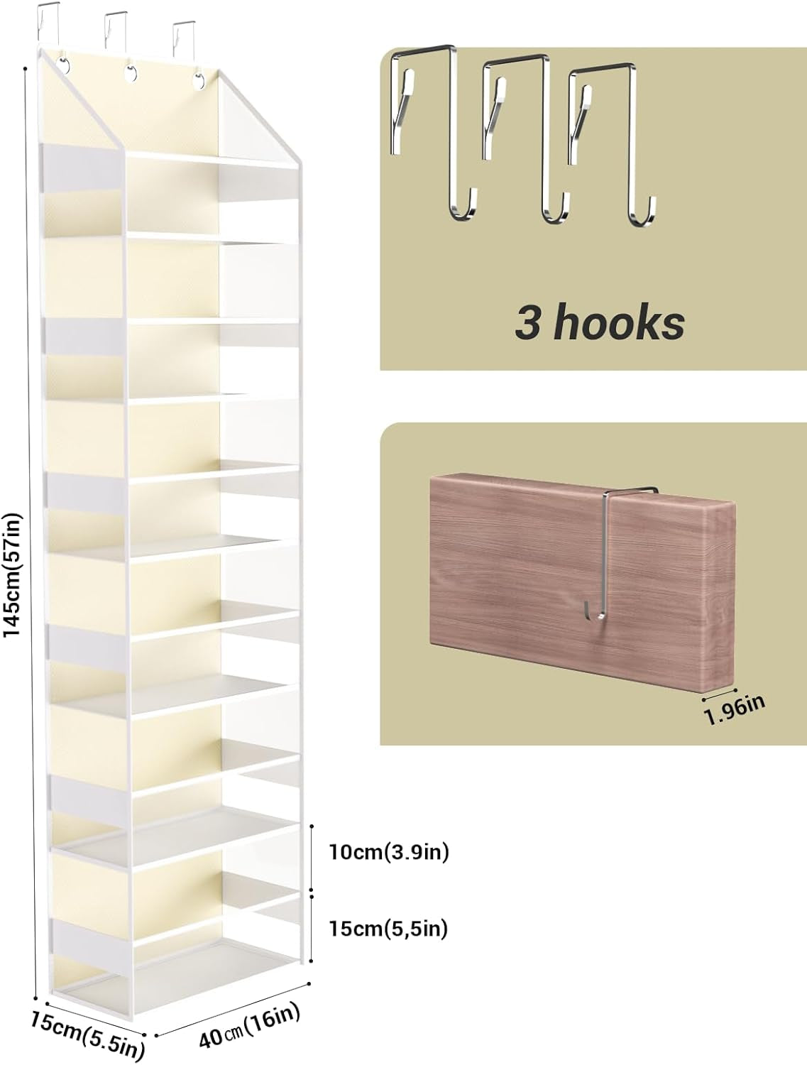 Over Door Hanging Organizer with 5 Shelves, Stuffed Animal Storage - behind Door Storage for Bedroom, Nursery, Dorm Room, 1 Pack, Beige