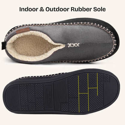Men's Suede Moccasin Slippers with Memory Foam and Fuzzy Sherpa Lining
