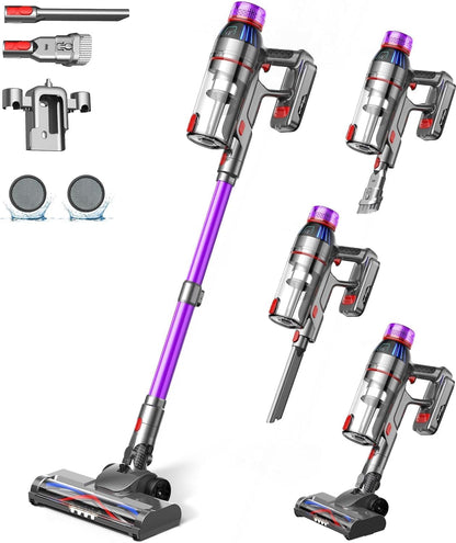 Cordless Stick Vacuum Cleaner: 550W Powerful Suction, LED Display, 55 Min Runtime, Anti-Tangle Brush, Rechargeable Battery, Lightweight for Home, Pet Hair, Hard Floors, Carpet