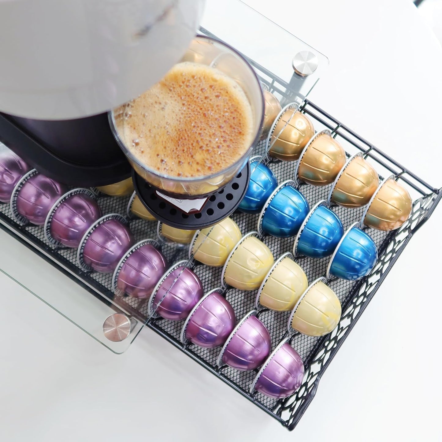 Coffee Pod Holder Kitchen Organizer Storage Holder Drawer Compatible with Nespresso Vertuoline Stores 40 Coffee Pods