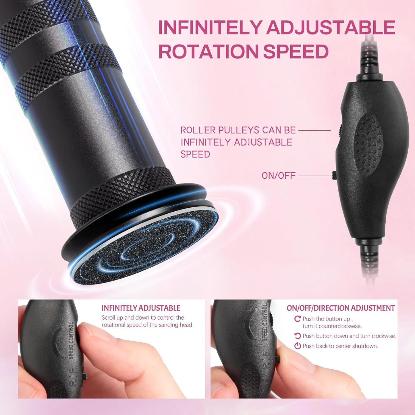 1200Rpm Electric Foot File Callus Remover with Anti-Slip Stripes, 60Pcs Sandpaper 