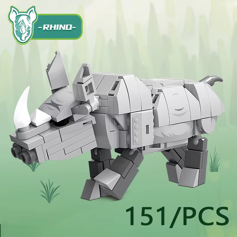 MOC City Zoo Animal Mini Building Blocks Rhino Lion Fox Frog Brick Toy Set