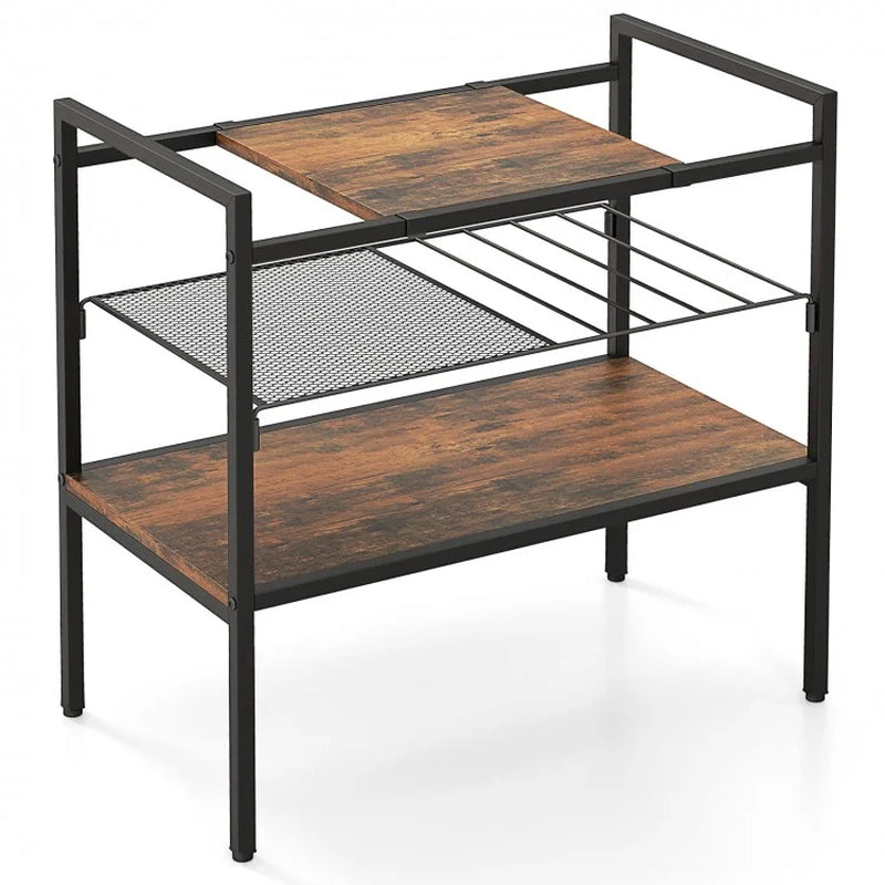 3-Tier Console Table Featuring Removable Panel and Mesh Shelf