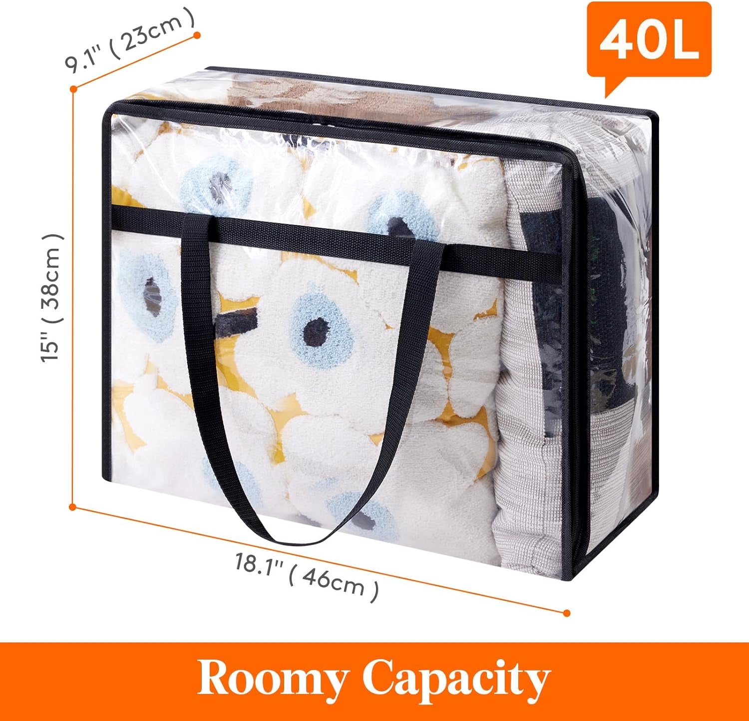 3 Pack Clear Clothes Storage Bags, 75L Large Plastic Blanket Storage, Vinyl Foldable Moving Bags with Zipper, Closet Organizers Containers for Comforter, Bedding, Duvet, Pillow