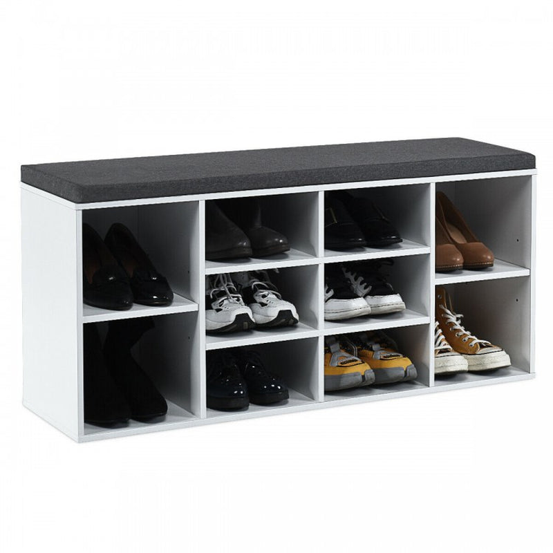 10-Cube Shoe Storage Bench with Cushion for Entryway Organization