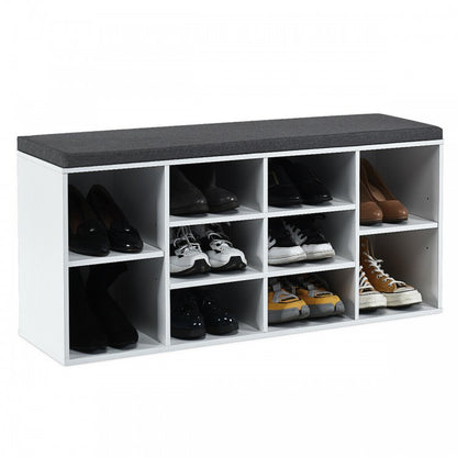 10-Cube Shoe Storage Bench with Cushion for Entryway Organization