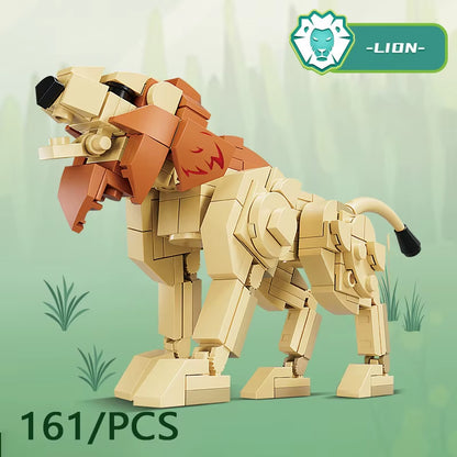 MOC City Zoo Animal Mini Building Blocks Rhino Lion Fox Frog Brick Toy Set
