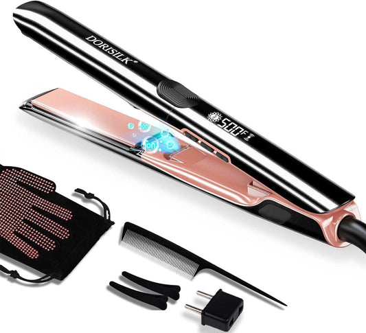 500 Degree High Temp Professional Hair Straightener，30S Fast Heating Ceramic Flat Iron ，2 in 1 Hair Straightener and Curler，Plasma Flat Iron Get Frizz-Free ，Dual Voltage for Travel Using