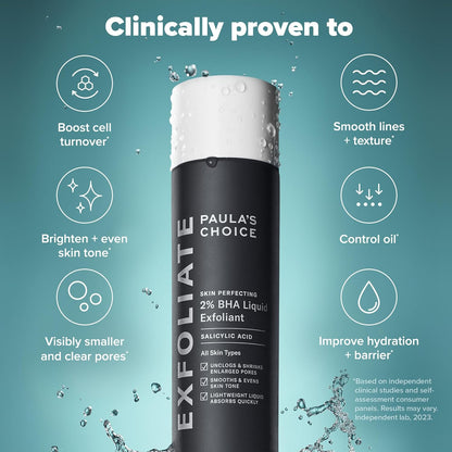 SKIN PERFECTING 2% BHA Liquid Exfoliant with Salicylic Acid, Facial Polish for Enlarged Pores, Wrinkles & Fine Lines, Suitable for Blackhead-Prone Skin, Fragrance-Free