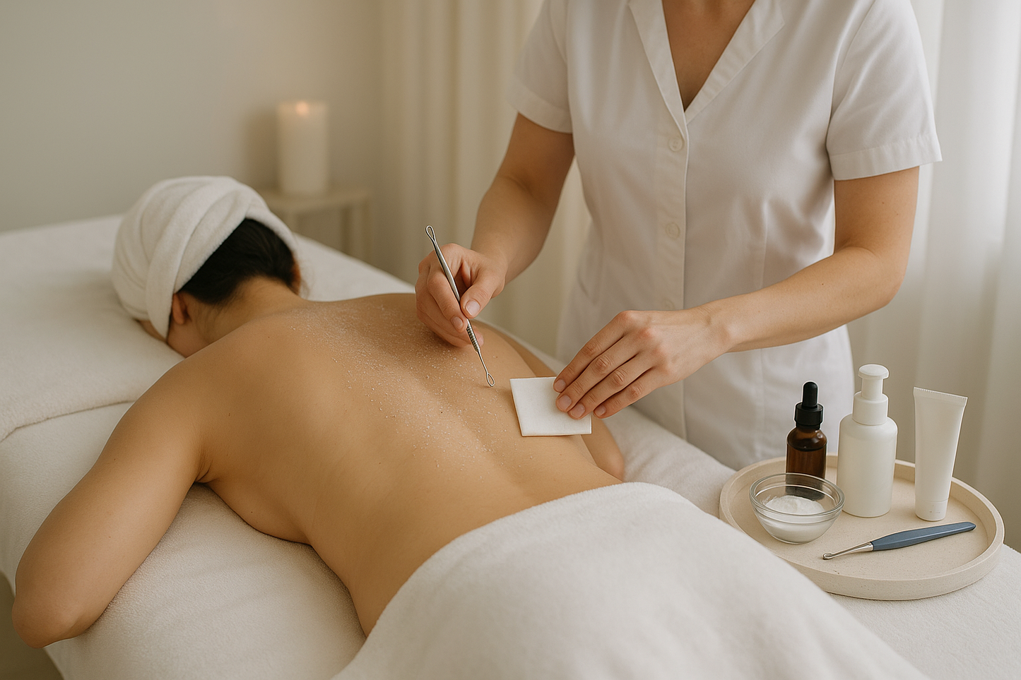 create a person receiving aesthetic back cleaning treatment